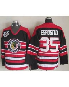 Blackhawks #35 Tony Esposito Red/Black 75TH CCM Stitched NHL Jersey