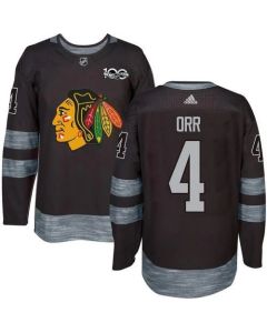 Blackhawks #4 Bobby Orr Black 1917-2017 100th Anniversary Stitched NHL Jersey