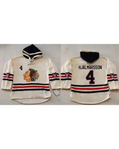 Blackhawks #4 Niklas Hjalmarsson Cream Heavyweight Pullover Hoodie Stitched NHL Jersey