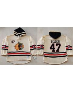 Blackhawks #47 Rob Scuderi Cream Heavyweight Pullover Hoodie Stitched NHL Jersey