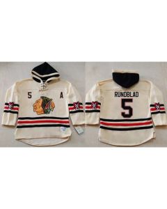 Blackhawks #5 David Rundblad Cream Heavyweight Pullover Hoodie Stitched NHL Jersey