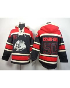 Blackhawks #50 Corey Crawford Black Sawyer Hooded Sweatshirt Stitched NHL Jersey