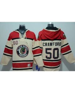 Blackhawks #50 Corey Crawford Cream Sawyer Hooded Sweatshirt Stitched NHL Jersey