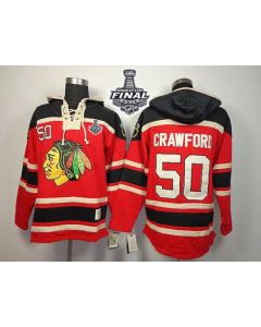 Blackhawks #50 Corey Crawford Red Sawyer Hooded Sweatshirt 2015 Stanley Cup Stitched NHL Jersey
