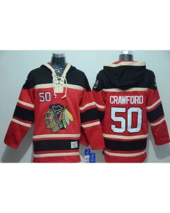 Blackhawks #50 Corey Crawford Red Sawyer Hooded Sweatshirt Stitched NHL Jersey