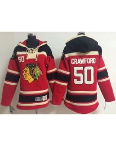 Blackhawks #50 Corey Crawford Red Sawyer Hooded Sweatshirt Stitched Youth NHL Jersey