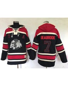 Blackhawks #7 Brent Seabrook Black Sawyer Hooded Sweatshirt Stitched NHL Jersey