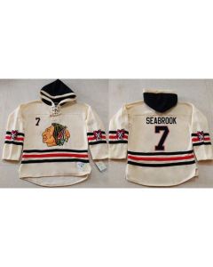 Blackhawks #7 Brent Seabrook Cream Heavyweight Pullover Hoodie Stitched NHL Jersey