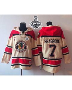 Blackhawks #7 Brent Seabrook Cream Sawyer Hooded Sweatshirt 2015 Stanley Cup Stitched NHL Jersey