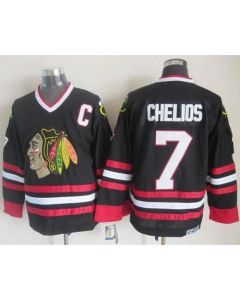 Blackhawks #7 Chris Chelios Black CCM Throwback Stitched NHL Jersey
