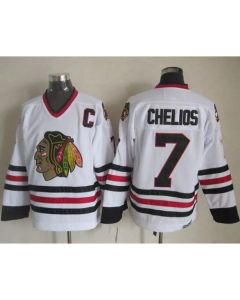 Blackhawks #7 Chris Chelios White CCM Throwback Stitched NHL Jersey