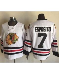 Blackhawks #7 Tony Esposito White CCM Throwback Stitched NHL Jersey