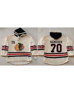 Blackhawks #70 Dennis Rasmussen Cream Heavyweight Pullover Hoodie Stitched NHL Jersey