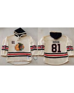 Blackhawks #81 Marian Hossa Cream Heavyweight Pullover Hoodie Stitched NHL Jersey