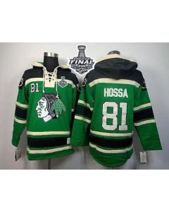 Blackhawks #81 Marian Hossa Green St. Patrick's Day McNary Lace Hoodie 2015 Stanley Cup Stitched NHL Jersey