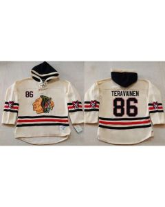 Blackhawks #86 Teuvo Teravainen Cream Heavyweight Pullover Hoodie Stitched NHL Jersey