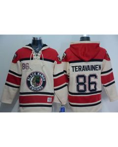 Blackhawks #86 Teuvo Teravainen Cream Sawyer Hooded Sweatshirt Stitched NHL Jersey