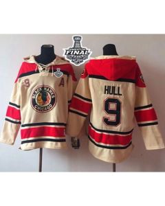 Blackhawks #9 Bobby Hull Cream Sawyer Hooded Sweatshirt 2015 Stanley Cup Stitched NHL Jersey