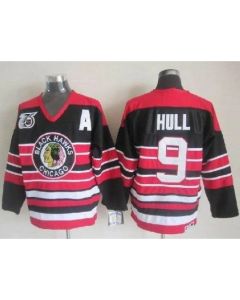 Blackhawks #9 Bobby Hull Red/Black 75TH CCM Stitched NHL Jersey