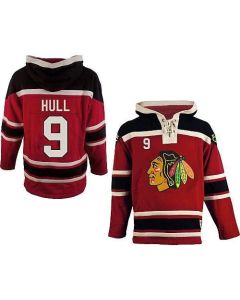 Blackhawks #9 Bobby Hull Red Sawyer Hooded Sweatshirt Stitched NHL Jersey