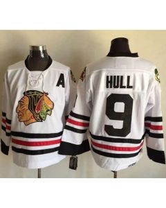 Blackhawks #9 Bobby Hull White CCM Throwback Stitched NHL Jersey
