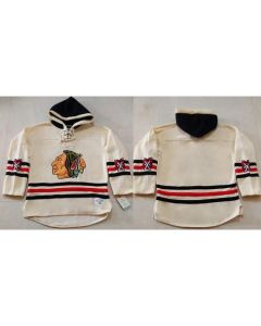 Blackhawks Blank Cream Heavyweight Pullover Hoodie Stitched NHL Jersey