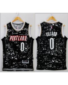 Blazers #0 Damian Lillard Black City Light Stitched NBA Jersey