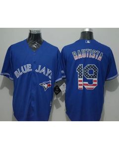 Blue Jays #19 Jose Bautista Blue USA Flag Fashion Stitched MLB Jersey