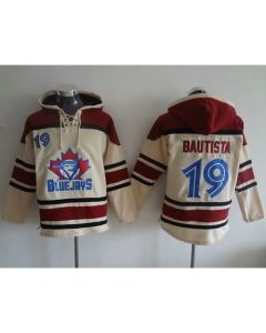Blue Jays #19 Jose Bautista Cream Sawyer Hooded Sweatshirt MLB Hoodie