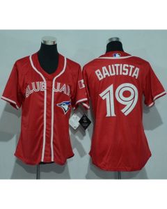 Blue Jays #19 Jose Bautista Red Canada Day Women's Stitched MLB Jersey