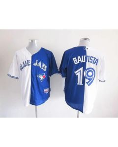 Blue Jays #19 Jose Bautista White/Blue Split Fashion Stitched MLB Jersey