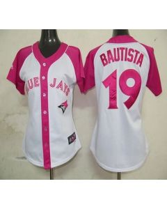 Blue Jays #19 Jose Bautista White/Pink Women's Splash Fashion Stitched MLB Jersey
