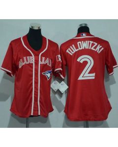 Blue Jays #2 Troy Tulowitzki Red Canada Day Women's Stitched MLB Jersey