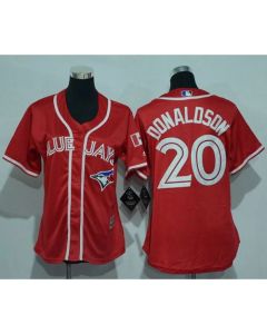 Blue Jays #20 Josh Donaldson Red Canada Day Women's Stitched MLB Jersey