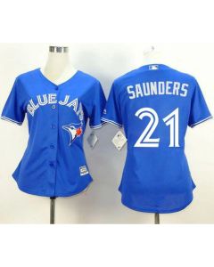 Blue Jays #21 Michael Saunders Blue Alternate Women's Stitched MLB Jersey