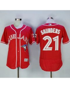 Blue Jays #21 Michael Saunders Red Flexbase Authentic Collection Canada Day Stitched MLB Jersey