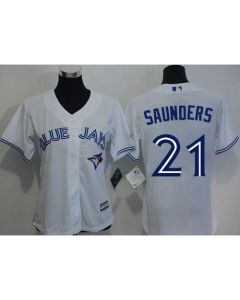 Blue Jays #21 Michael Saunders White Home Women's Stitched MLB Jersey