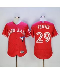 Blue Jays #29 Devon Travis Red Flexbase Authentic Collection Canada Day Stitched MLB Jersey