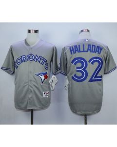Blue Jays #32 Roy Halladay Grey Cool Base Stitched MLB Jersey