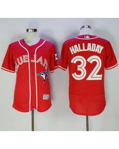 Blue Jays #32 Roy Halladay Red Flexbase Authentic Collection Canada Day Stitched MLB Jersey