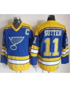 Blues #11 Brian Sutter Light Blue/Yellow CCM Throwback Stitched NHL Jersey