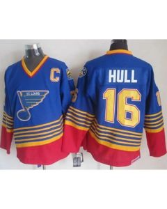 Blues #16 Brett Hull Light Blue/Red CCM Throwback Stitched NHL Jersey