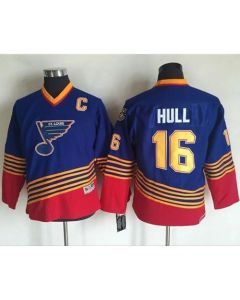 Blues #16 Brett Hull Light Blue/Red CCM Throwback Stitched Youth NHL Jersey