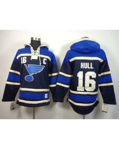 Blues #16 Brett Hull Navy Blue Sawyer Hooded Sweatshirt Stitched NHL Jersey