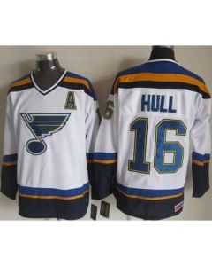 Blues #16 Brett Hull White/Navy CCM Throwback Stitched NHL Jersey