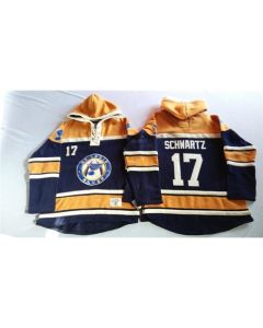 Blues #17 Jaden Schwartz Navy Blue/Gold Sawyer Hooded Sweatshirt Stitched NHL Jersey