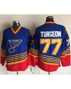 Blues #77 Pierre Turgeon Light Blue/Red CCM Throwback Stitched NHL Jersey