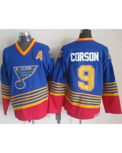 Blues #9 Shayne Corson Light Blue/Red CCM Throwback Stitched NHL Jersey