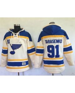 Blues #91 Vladimir Tarasenko Cream Sawyer Hooded Sweatshirt Stitched NHL Jersey