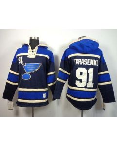 Blues #91 Vladimir Tarasenko Navy Blue Sawyer Hooded Sweatshirt Stitched NHL Jersey